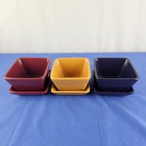 Pampered Chef Simple Additions Set of 3 Square Bowls and Plates Gold Red Purple